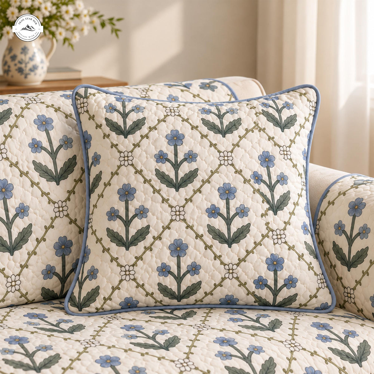 Vintage Blue Floral Quilted Pillow Cover LV192QLTPLC