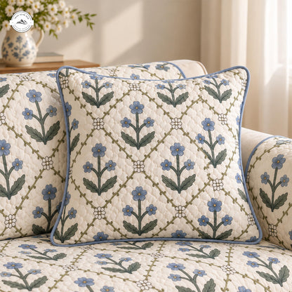 Vintage Blue Floral Quilted Pillow Cover LV192QLTPLC