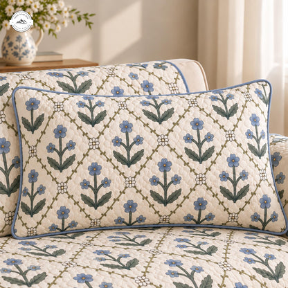 Vintage Blue Floral Quilted Pillow Cover LV192QLTPLC