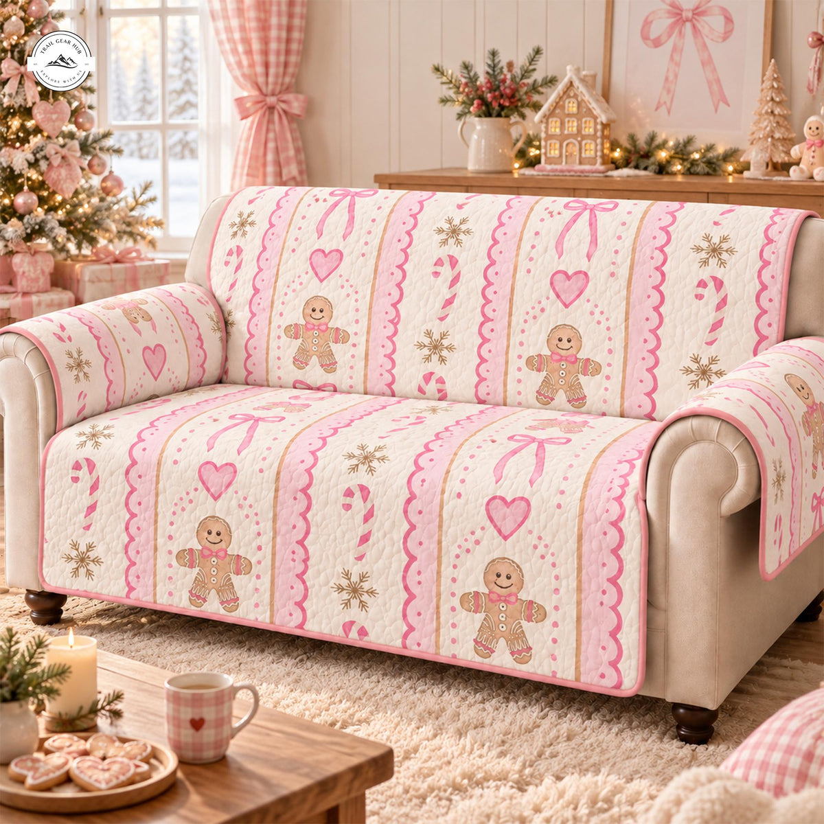 Festive Gingerbread & Bows Quilted Seat Sofa LV193