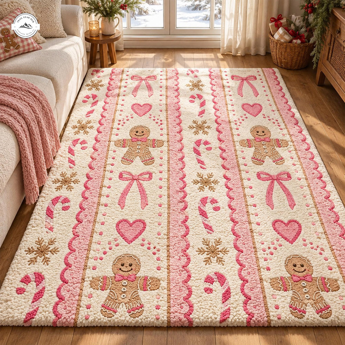 Festive Gingerbread & Bows Premium Faux Cashmere Area Rug LV193FCARUG