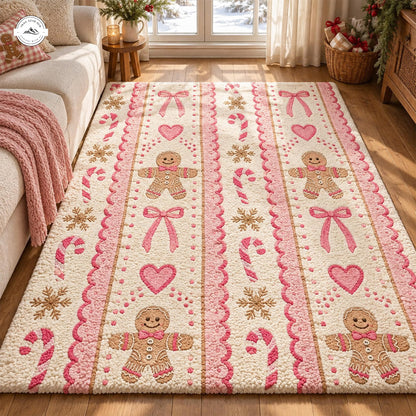 Festive Gingerbread & Bows Premium Faux Cashmere Area Rug LV193FCARUG