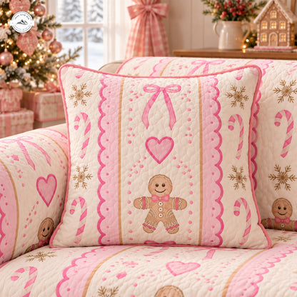 Festive Gingerbread & Bows Quilted Pillow Cover LV193QLTPLC