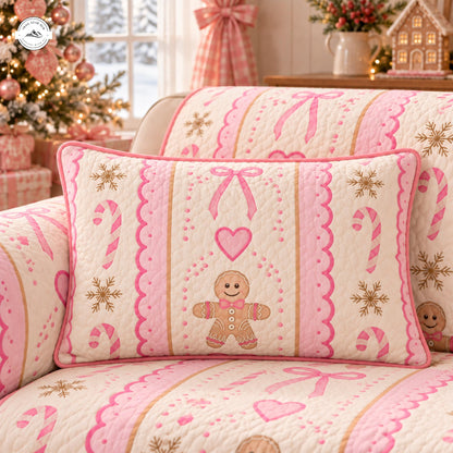 Festive Gingerbread & Bows Quilted Pillow Cover LV193QLTPLC
