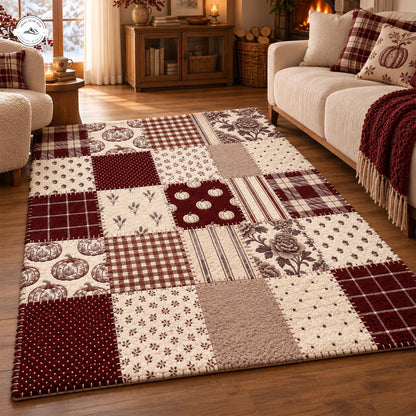 Fall Pumpkin Patchwork Premium Faux Cashmere Area Rug LV194FCARUG