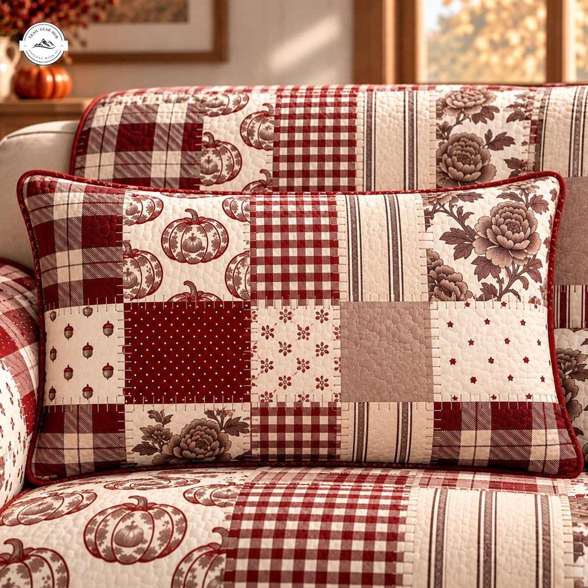 Fall Pumpkin Patchwork Quilted Pillow Cover LV194QLTPLC