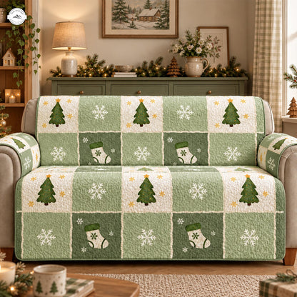 Festive Green Christmas Tree & Snowflake Quilted Seat Sofa LV202
