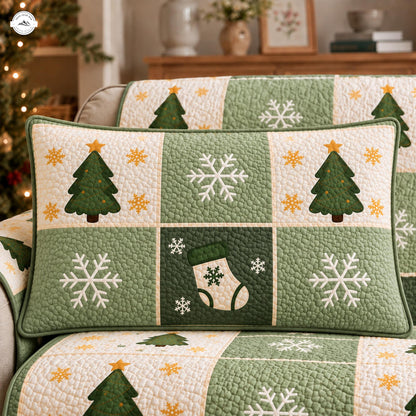 Festive Green Christmas Tree & Snowflake Quilted Pillow Cover LV202QLTPLC