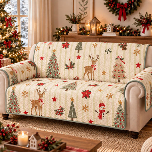 Festive Holiday Reindeer and Christmas Tree Quilted Seat Sofa LV203