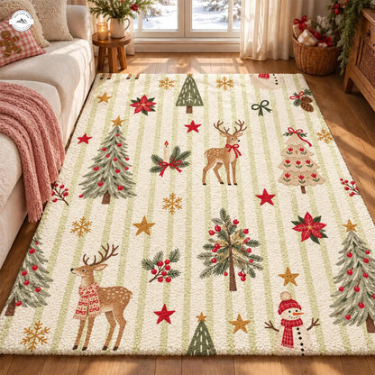 Festive Holiday Reindeer and Christmas Tree Premium Faux Cashmere Area Rug LV203FCARUG
