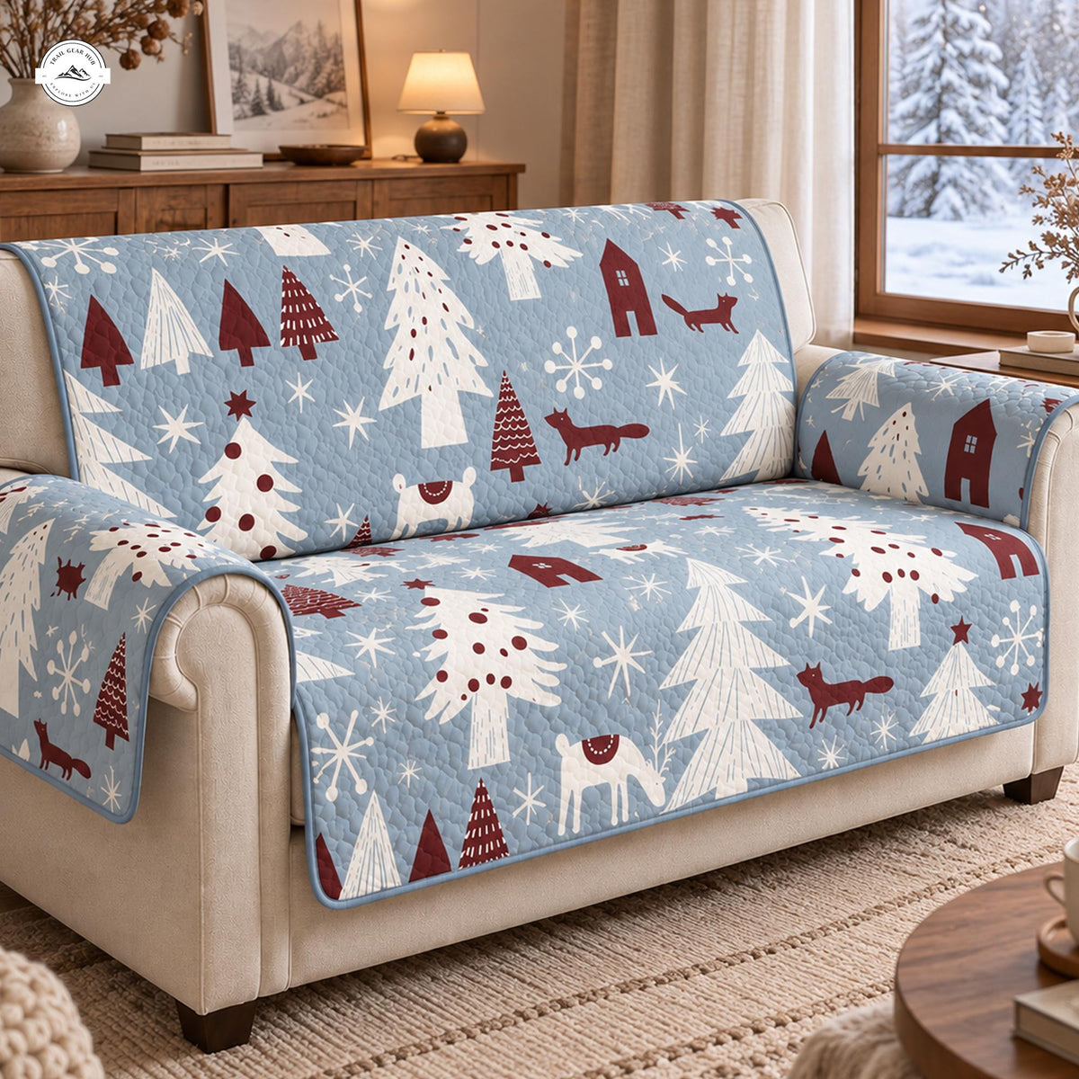 Cozy Winter Woodland Christmas Quilted Seat Sofa LV217