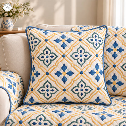Blue & Yellow Floral Quilted Pillow Cover LV222QLTPLC