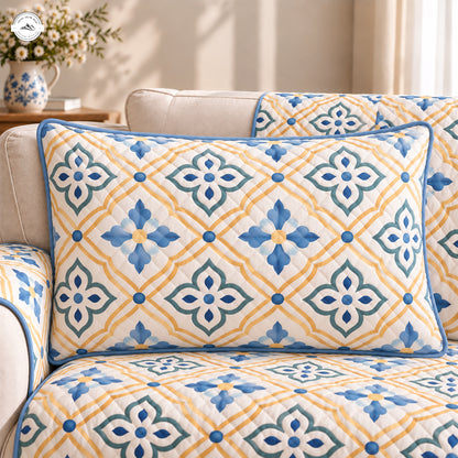 Blue & Yellow Floral Quilted Pillow Cover LV222QLTPLC