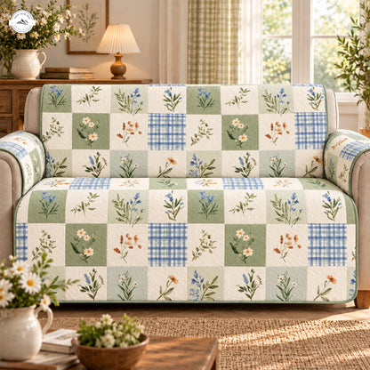Green & Blue Patchwork Quilted Seat Sofa LV223