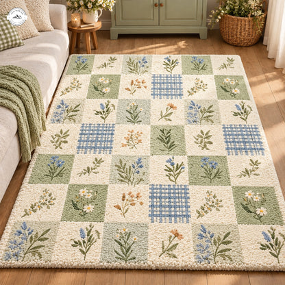 Green & Blue Patchwork Premium Faux Cashmere Area Rug LV223FCARUG