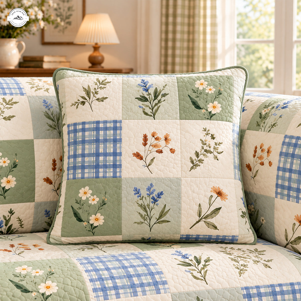 Green & Blue Patchwork Quilted Pillow Cover LV223QLTPLC