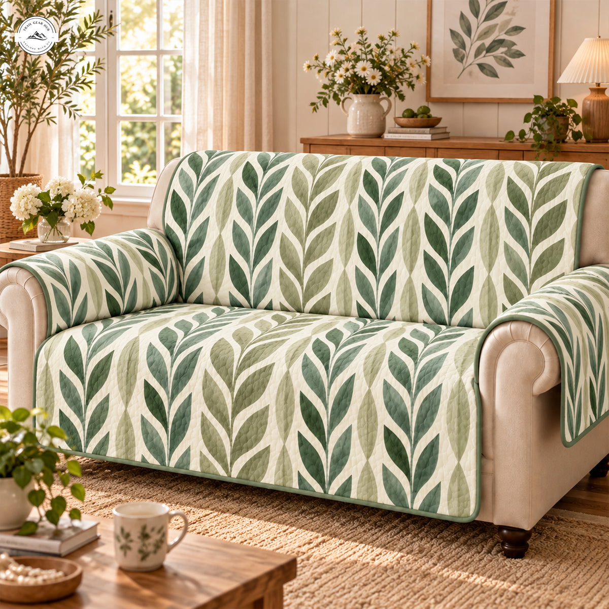 Green Botanical Quilted Seat Sofa LV224