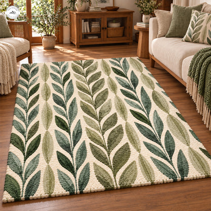 Green Botanical Premium Faux Cashmere Area Rug LV224FCARUG