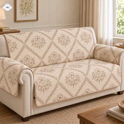 Beige Botanical Quilted Seat Sofa LV231
