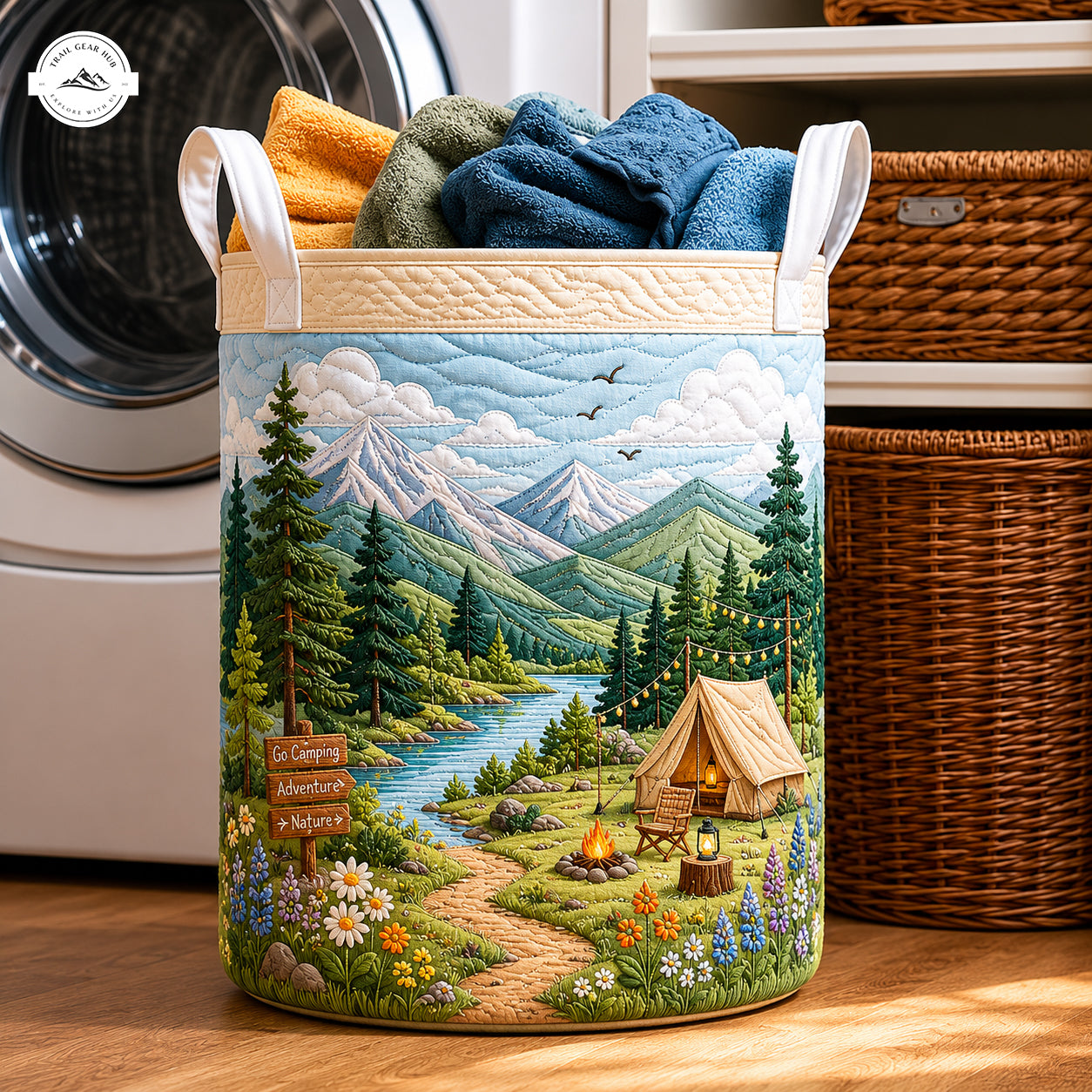 Mountain Camping Adventure Nature Quilted Laundry Basket LV05