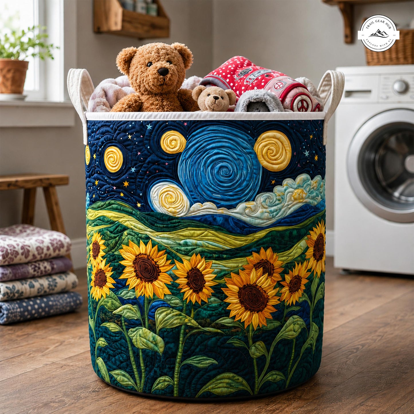 Starry Night Sunflower Quilted Laundry Basket LV15