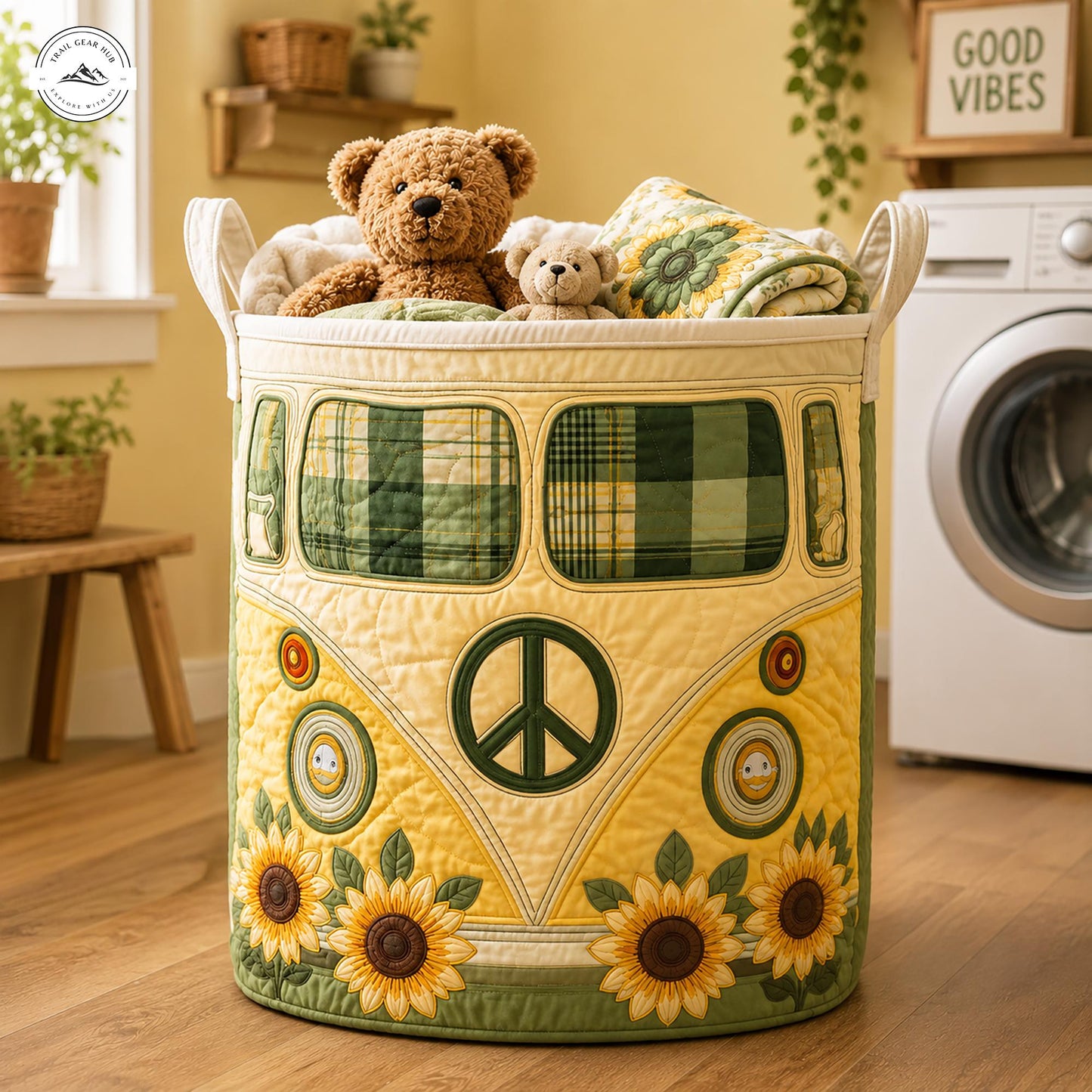 Sunflower & Peace Sign Quilted Laundry Basket LV20