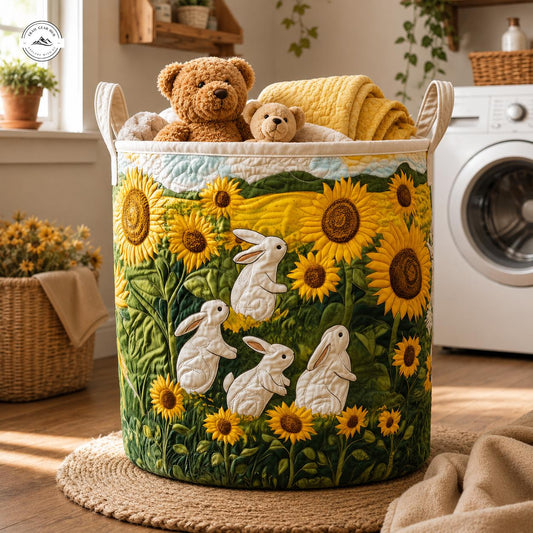 Sunflower and Bunny Quilted Laundry Basket LV29