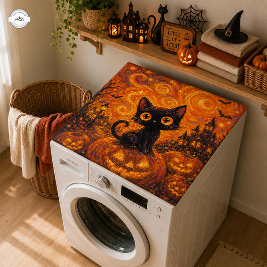 Spooky Black Cat & Pumpkin Quilted Washing Machine Cover LV49QLTWMC