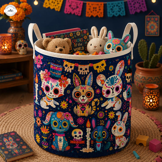 Dia De Los Muertos Sugar Skull Animals Quilted Laundry Basket LV58