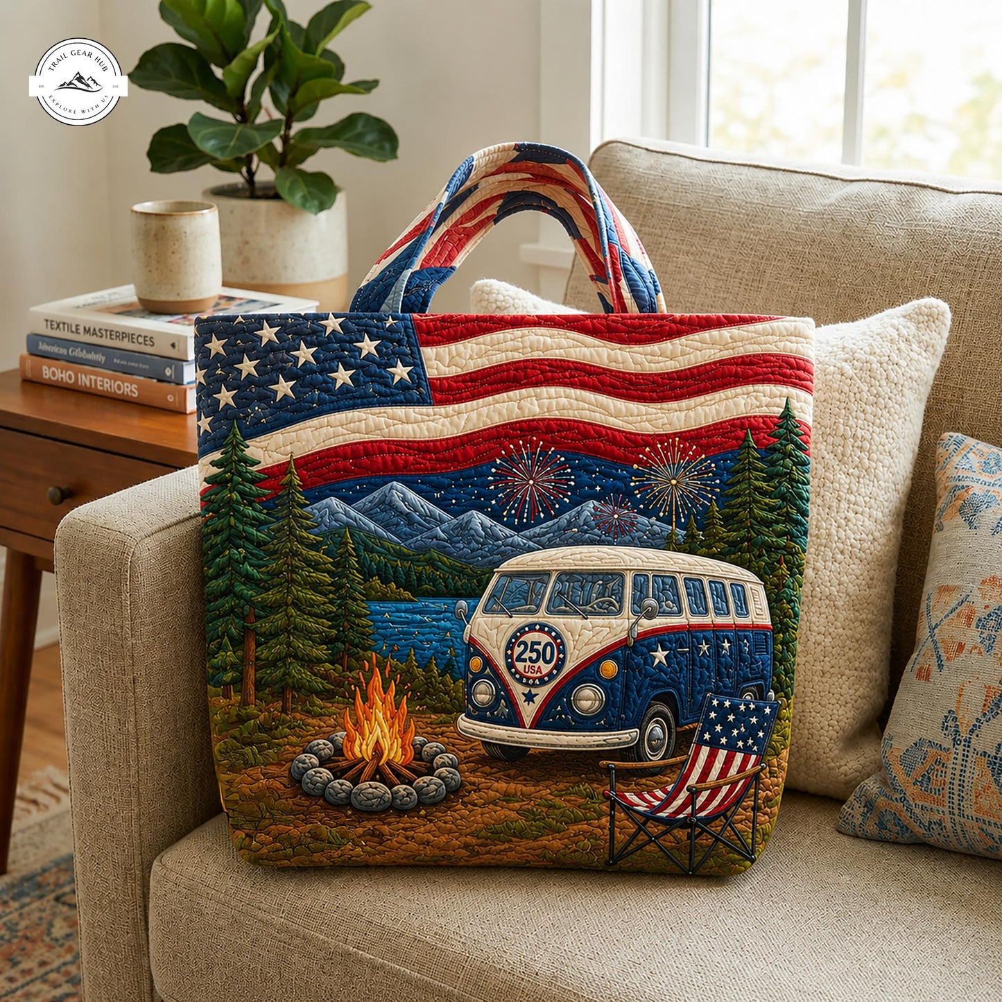 USA 250th Anniversary Camping Quilted Tote Bag LV11