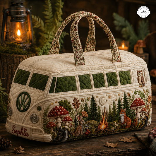 Woodland Mushroom Camper Van Personalized Quilted Duffle Bag LV05