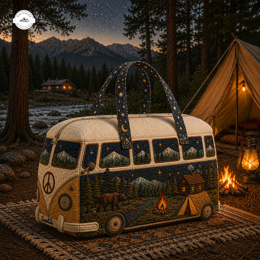 Night Mountain Camping Camper Van Personalized Quilted Duffle Bag LV06