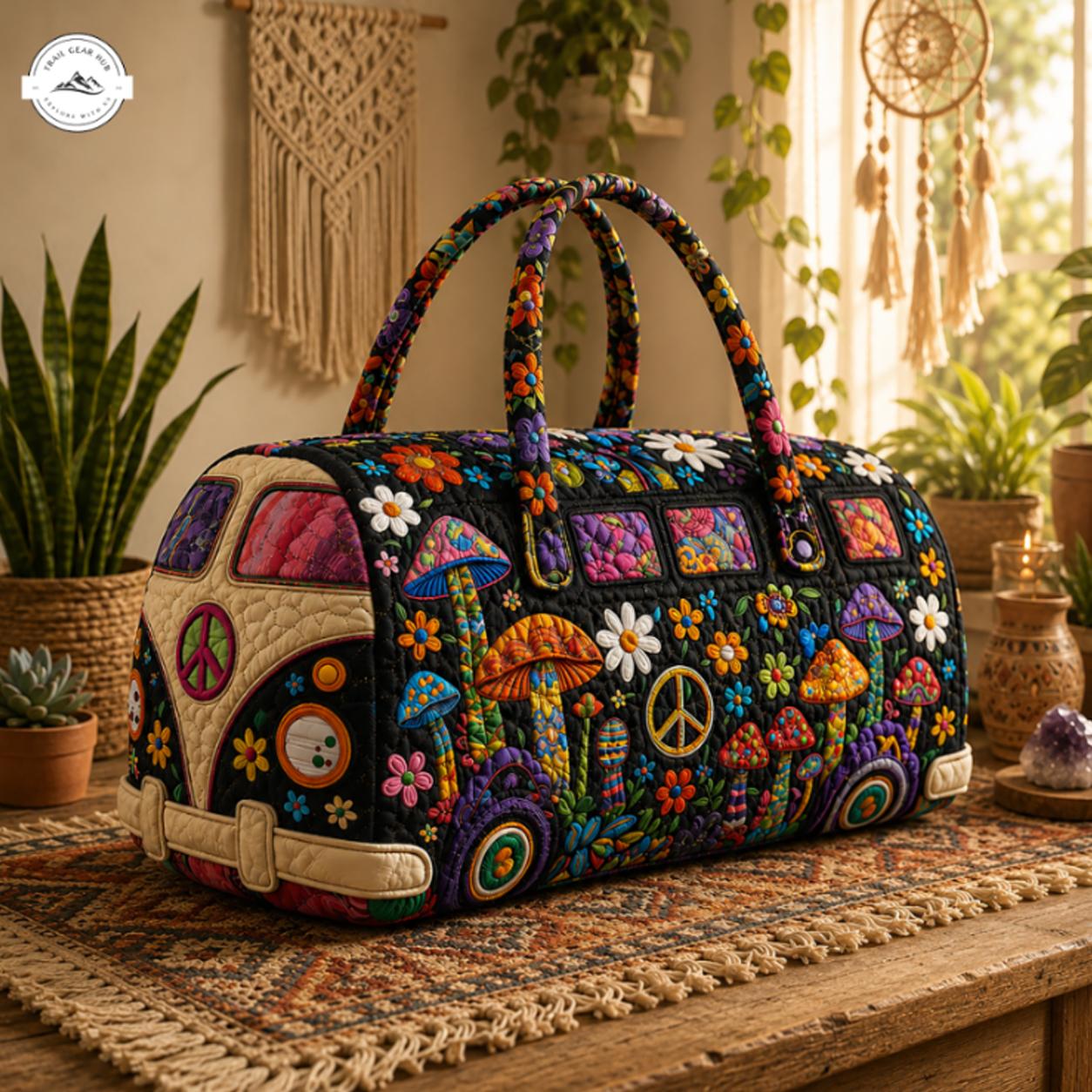 Boho Chic Flowers & Mushrooms Quilted Duffel Bag LV19