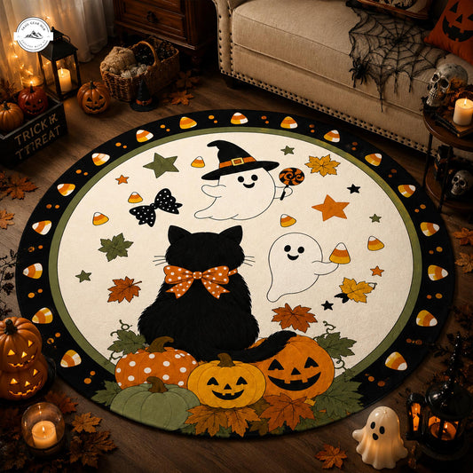 Halloween Black Cat & Ghost Round Carpet LV4