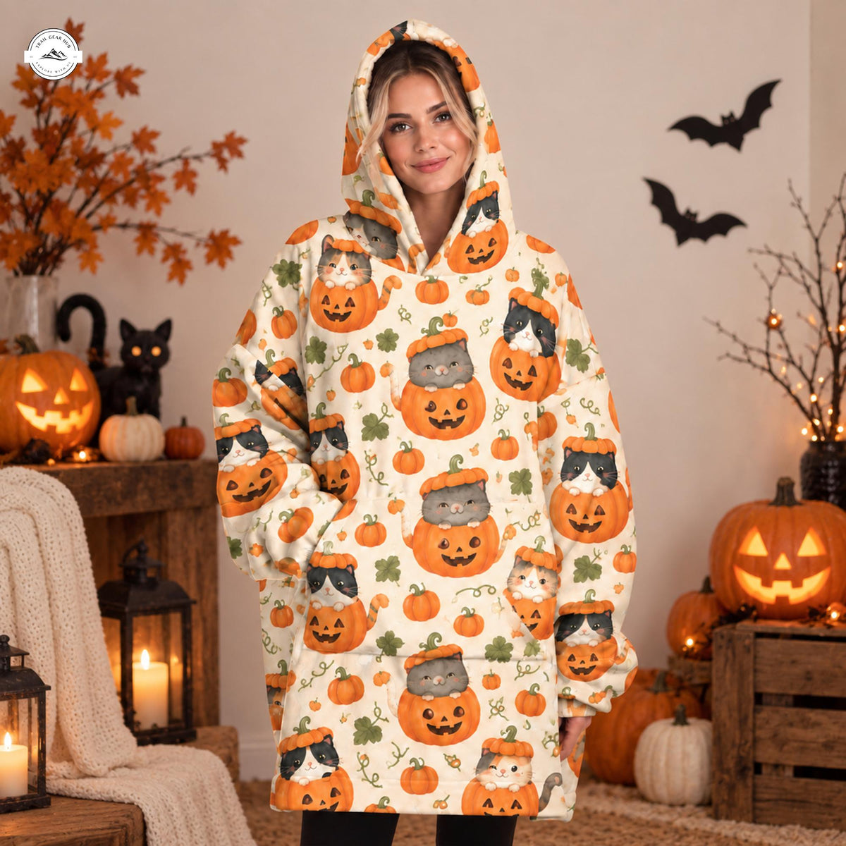 Halloween Cat in Pumpkin Snug Hoodie LV17