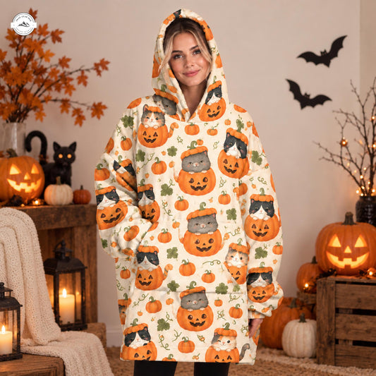 Halloween Cat in Pumpkin Snug Hoodie LV17