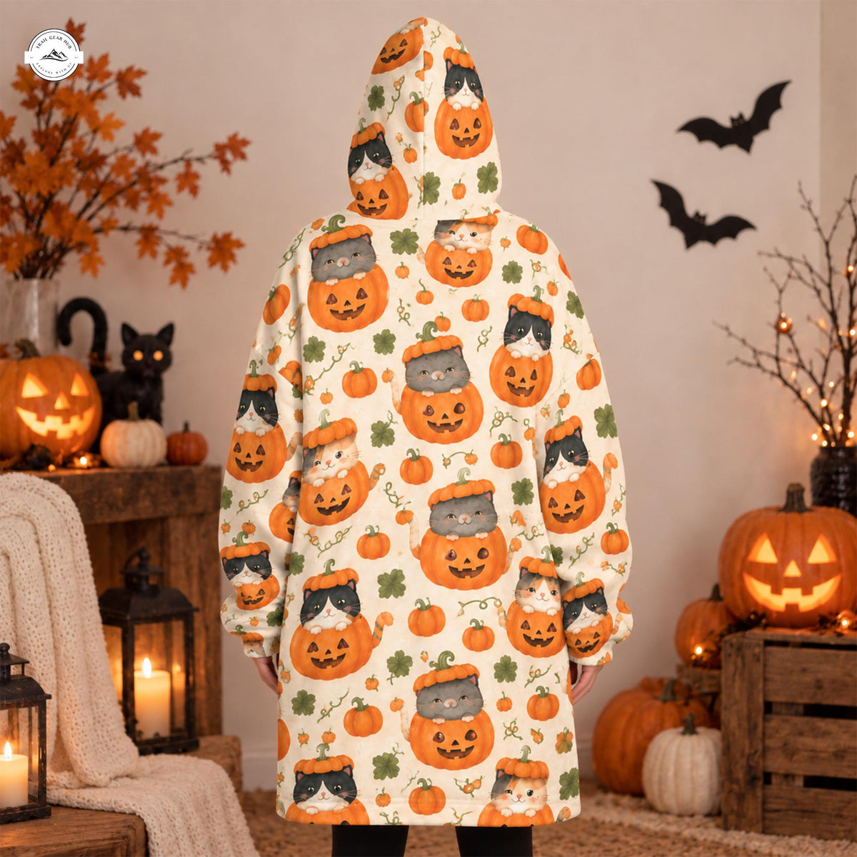 Halloween Cat in Pumpkin Snug Hoodie LV17