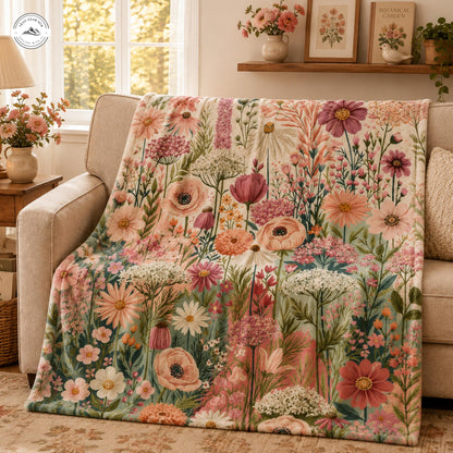 Vintage Wildflower Floral Sherpa Blanket LV08