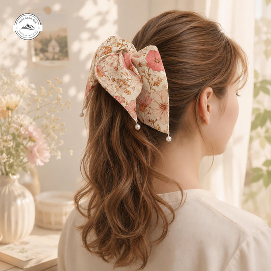 Cottagecore Flower Satin Pearl Hair Tie LV04