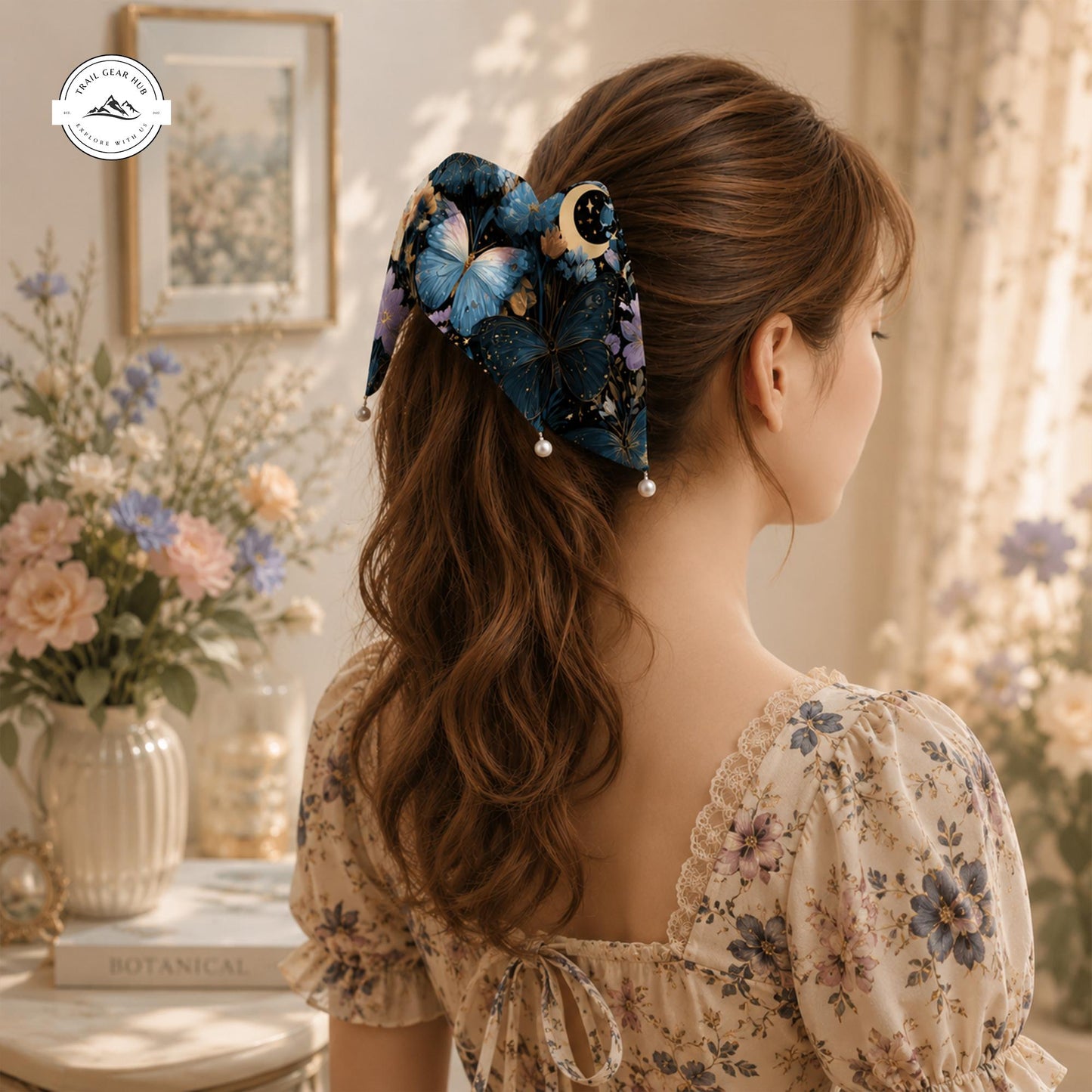 Vintage Butterfly Satin Pearl Hair Tie LV05