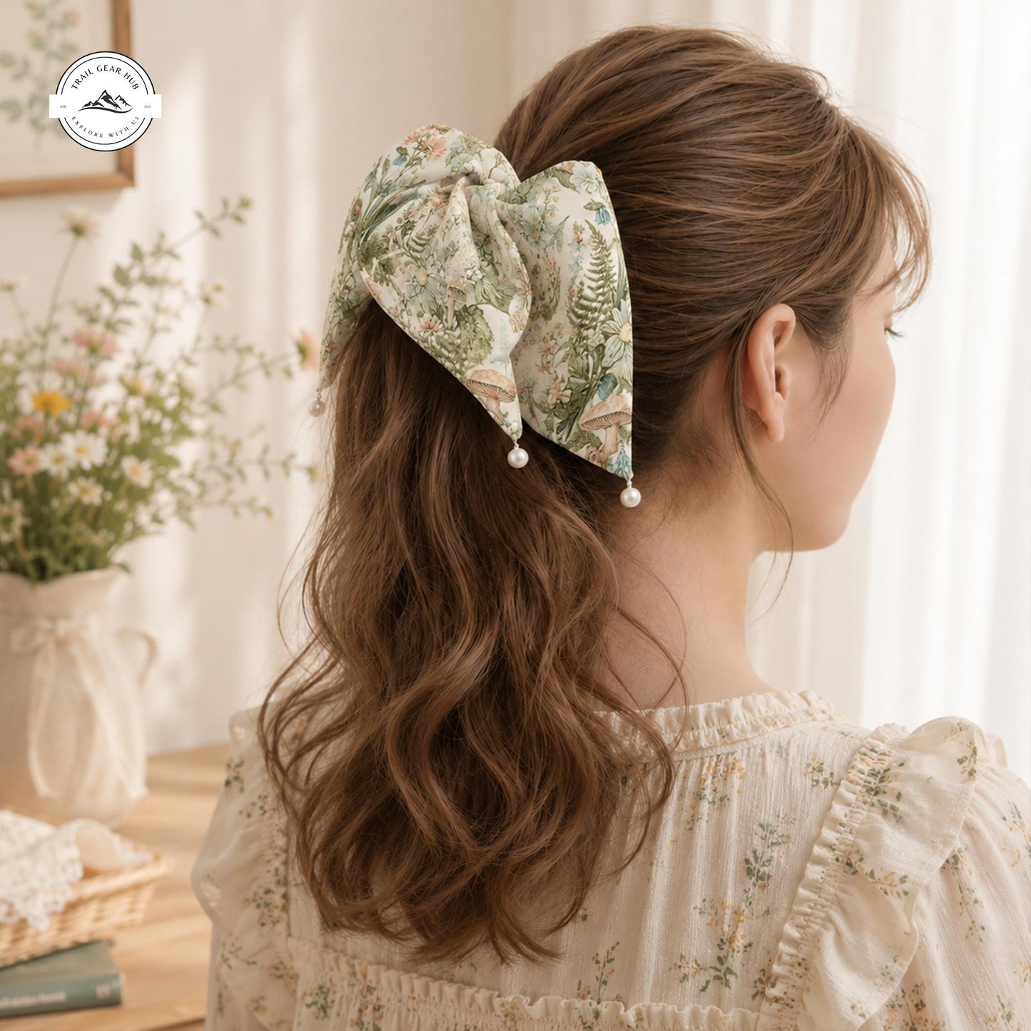 Floral Mushroom Satin Pearl Hair Tie LV06