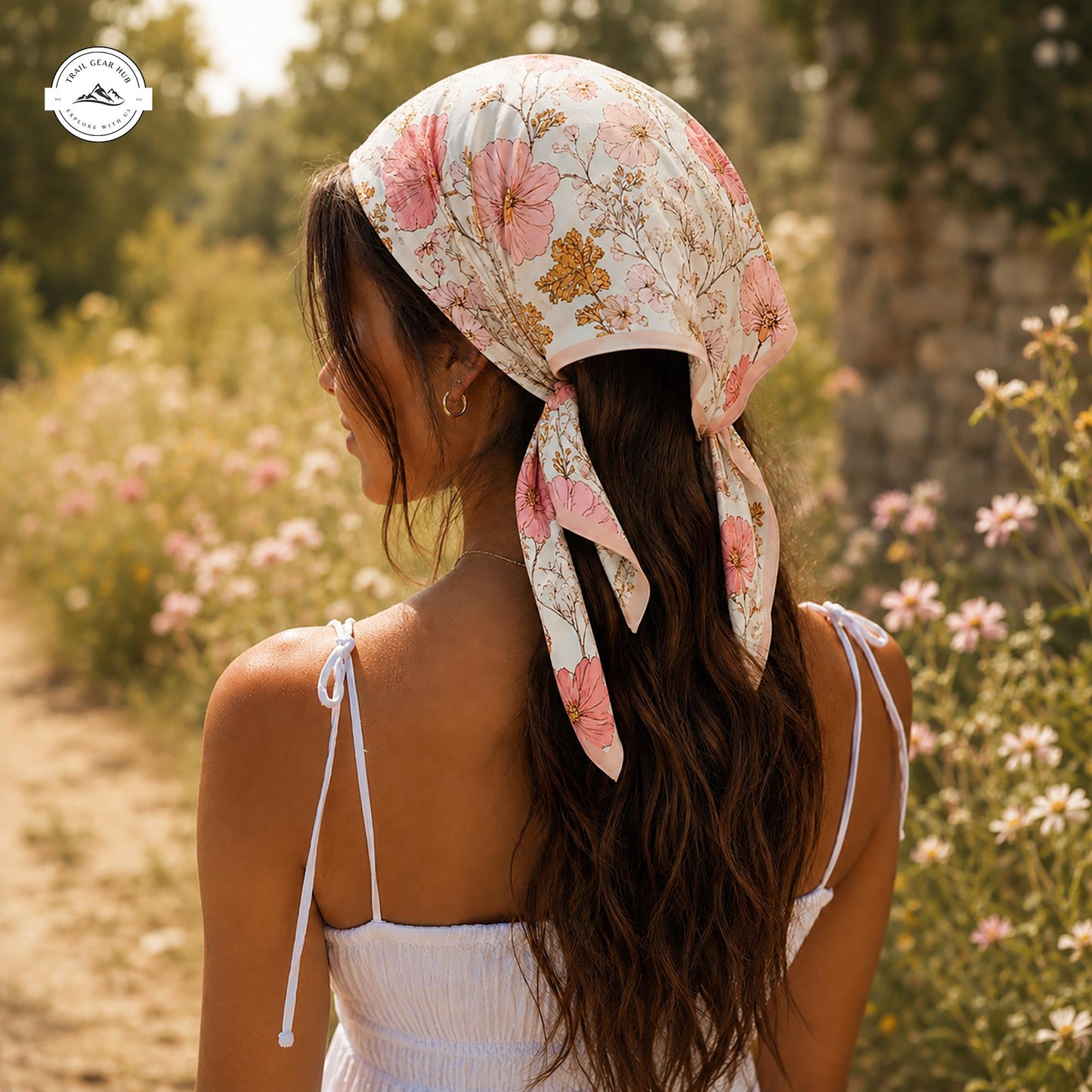 Boho Floral Satin Square Scarf LV04