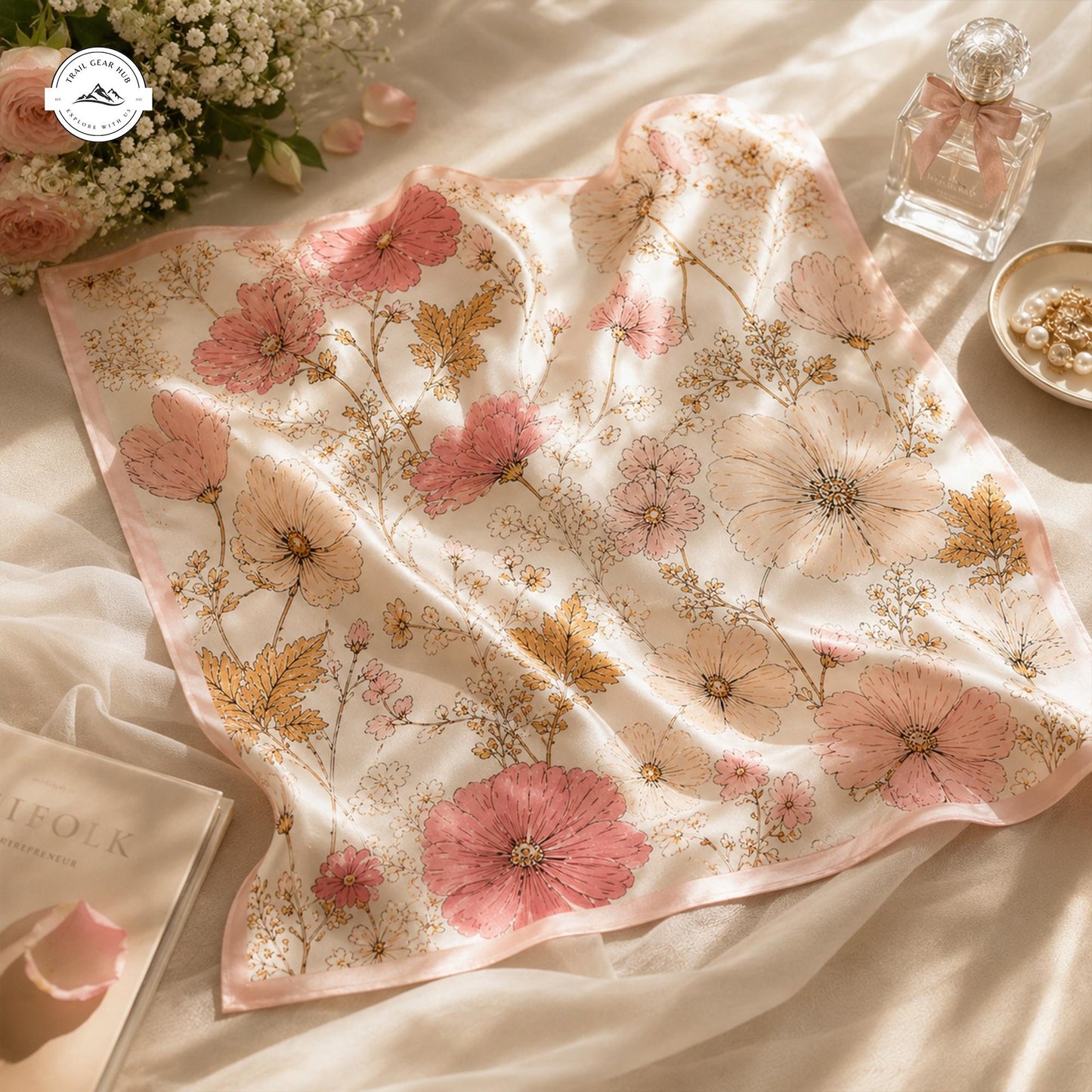 Boho Floral Satin Square Scarf LV04