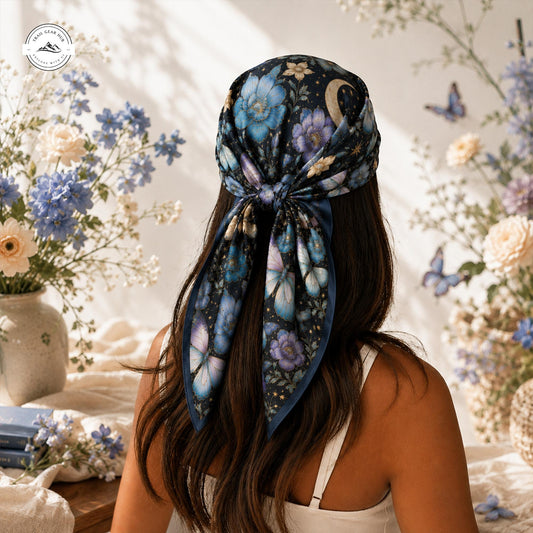 Butterfly Floral Satin Square Scarf LV05