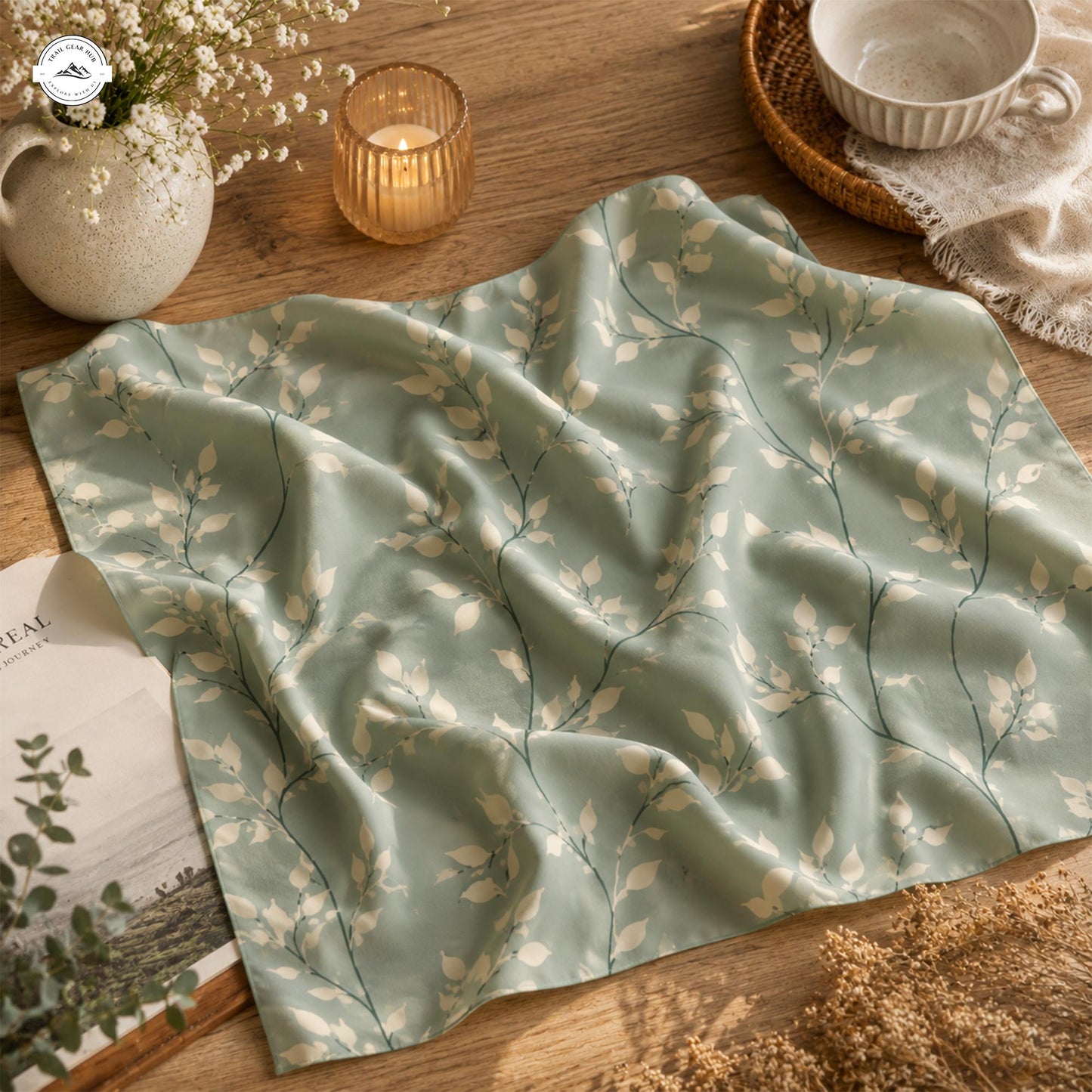 Sage Green Floral Satin Square Scarf LV08SSBD
