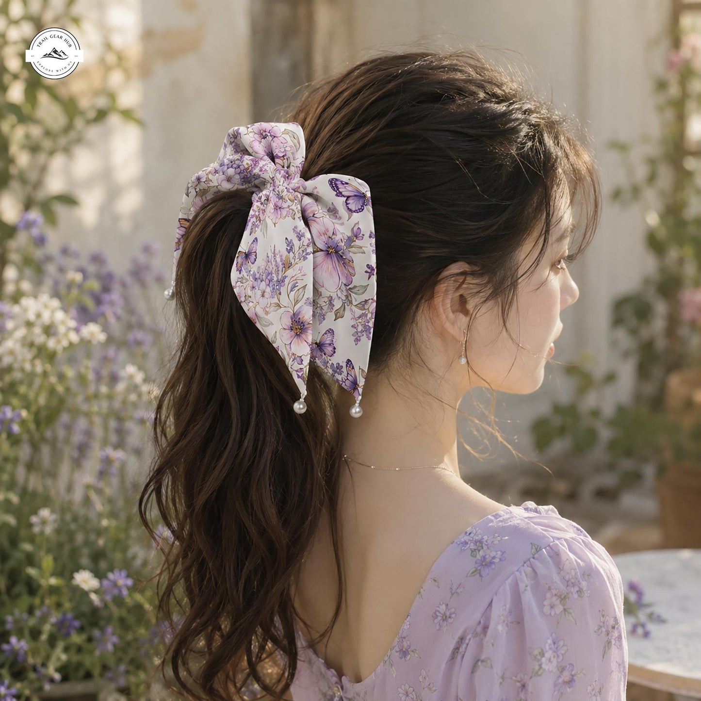 Lilac Garden Satin Pearl Hair Tie LV04SPHT