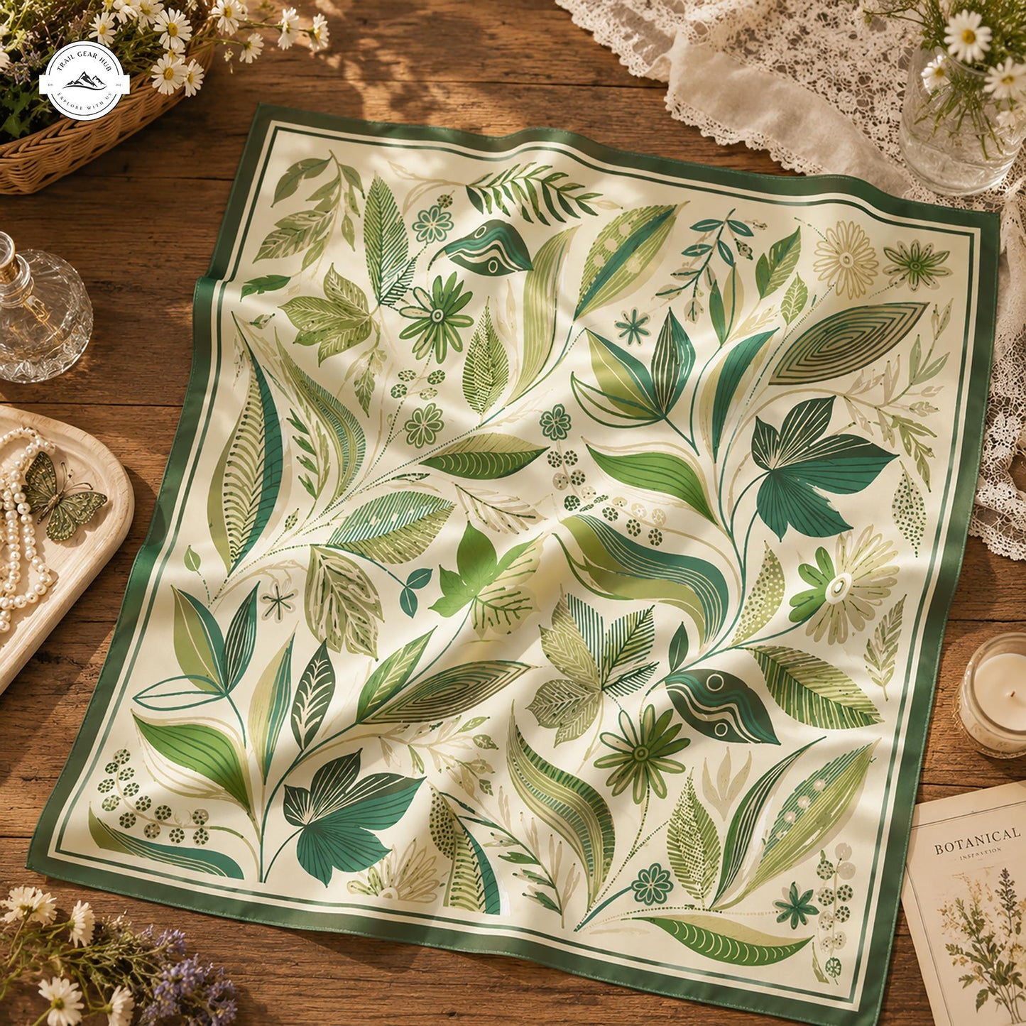 Elegant Leaf Pattern Satin Square Scarf LV05SSBD