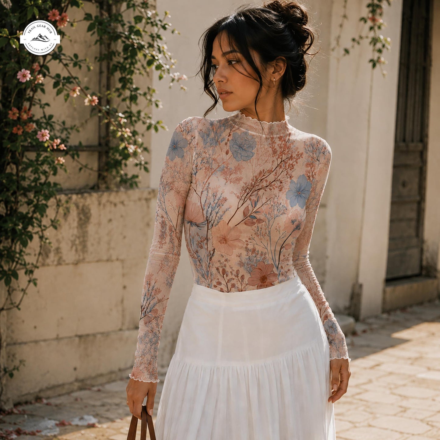 Elegant Floral Women's Mesh T-shirt LV06