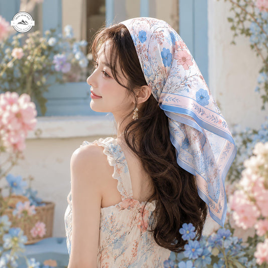 Elegant Floral Satin Square Scarf LV06SSBD