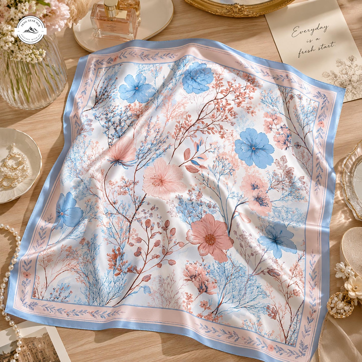 Elegant Floral Satin Square Scarf LV06SSBD